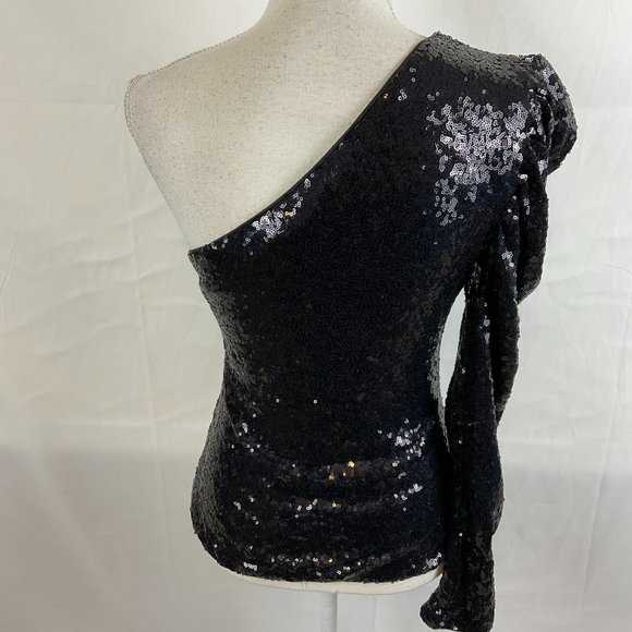 Lovers & Friends One-Shoulder Top M Black Sequins Long Sleeve New NWT - Picture 11 of 12